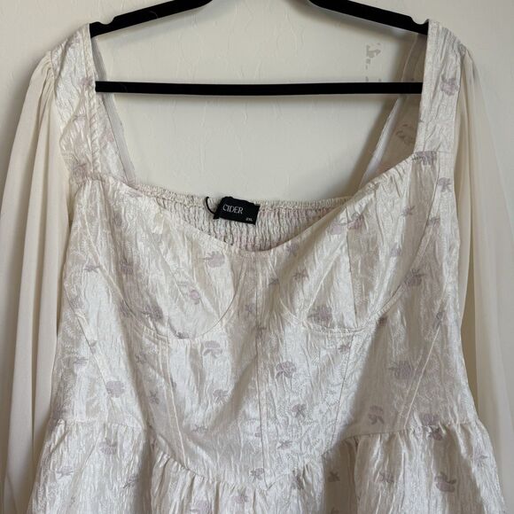Cider Corset Top Puff Sleeve Floral Mini Dress Whimsy Fairy Bridal - Picture 5 of 11